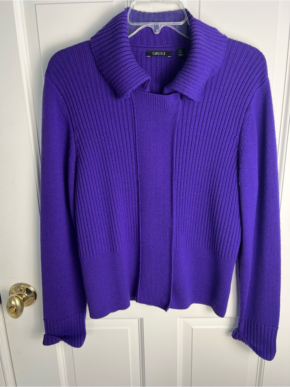 Carlisle Vibrant Purple Ribbed Fold-Over Collar Cardigan